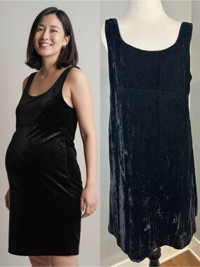 Vintage Maternity Crushed Velvet Mod Mini Dress Sz M
